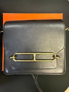 Hermes Mini Roulis Evergrain Black Leather Gold Hardware Shoulder Bag